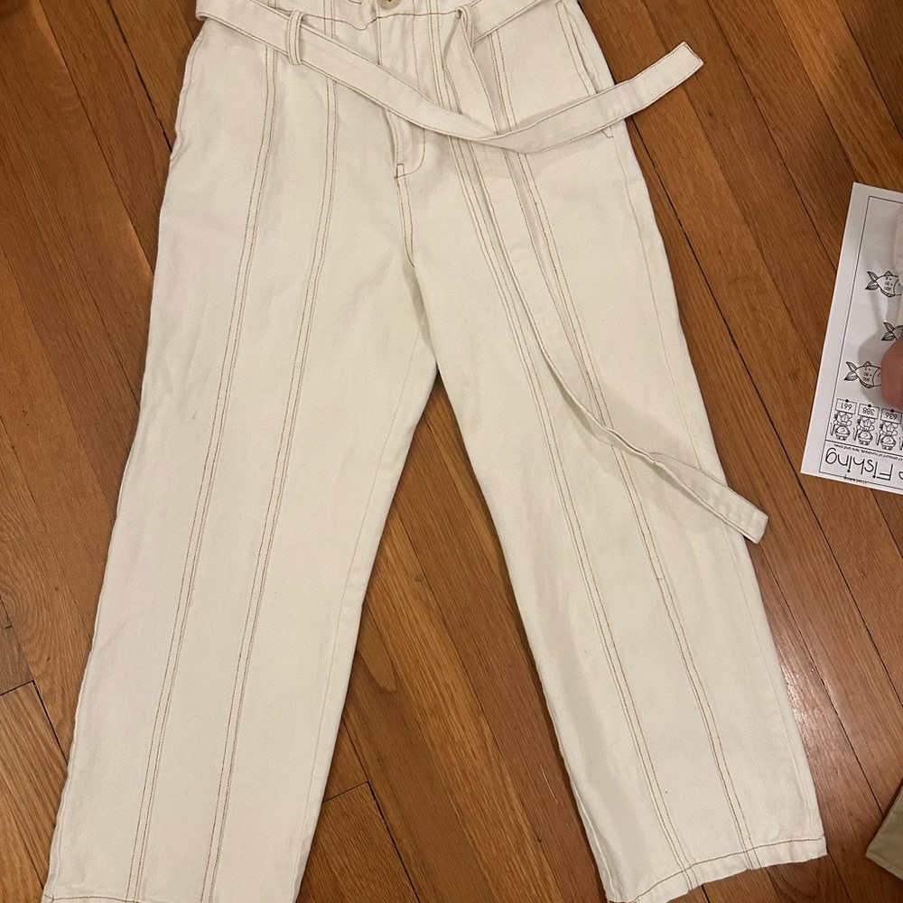 Cream Wide-Leg Pants with Belt